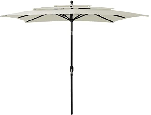 WIFESE 200x240 cm Sonnenschirm mit Aluminium Mast Gartenschirm Strandschirm UV Beständig Neigbar Faltbar für Balkon Garten Terrassenschirm Kurbelschirm 3 lagig mit 8 Rippen Polyester Sandfarben