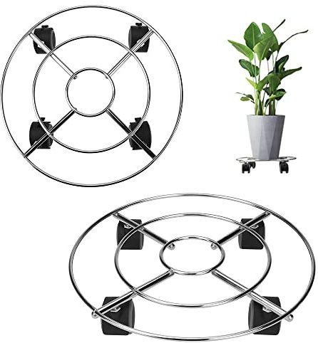 NunDunco Metal Plant Caddy with Wheels - 30cm x 30cm Plant Holder Floor Flower Supports - Heavy Duty Rustproof Metal Plant Dolly for Indoor Outdoor Home Garden (2pack)