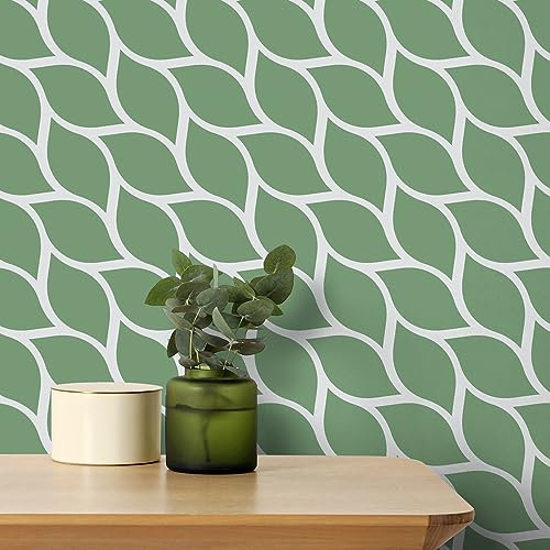 VaryPaper Peel and Stick Green White Geometric Wallpaper 44.5cmx200cm Leaf Patterned Sticky Back Plastic Modern Contact Paper for Furniture Paste The Wall Wallpaper for Living Room Bedroom
