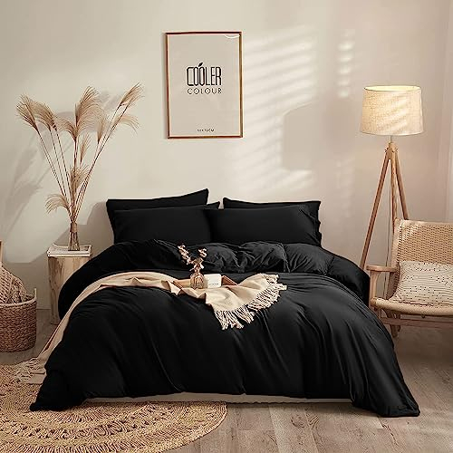 Yorkshire Bedding King Size Duvet Cover Sets Soft Breathable Brushed Microfibre Plain Duvet Cover with Pillow cases Button Closure Quilt Cover Bed Set Black