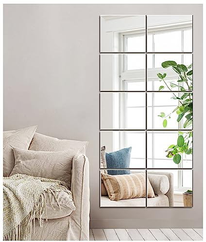 TOLOVIC Klebespiegel Spiegel HD Selbstklebende Fliesenspiegel Flexibler Spiegelfliesen Selbstklebend Acrylic Spiegelfolie Wandspiegel Spiegel zum Kleben Dekospiegel Klebespiegel für die Wand