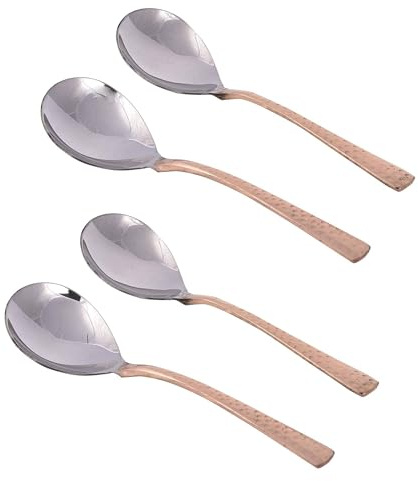 Ajuny Copper Stainless Steel Serving Spoons Set of 4 with Hammered Handles