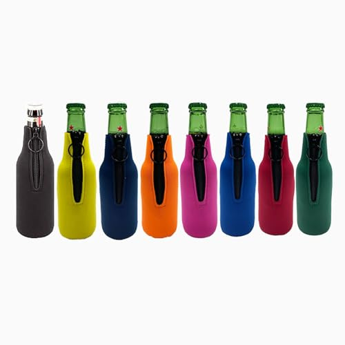 EAUSO Beer Bottle Protector Zip Bottle Jacket, Beer Bottle Insulated Sleeve with Bottle Opener, Stitched Fabric Edges, Closed Bottom to Keep Beer Cold and Hands Warm