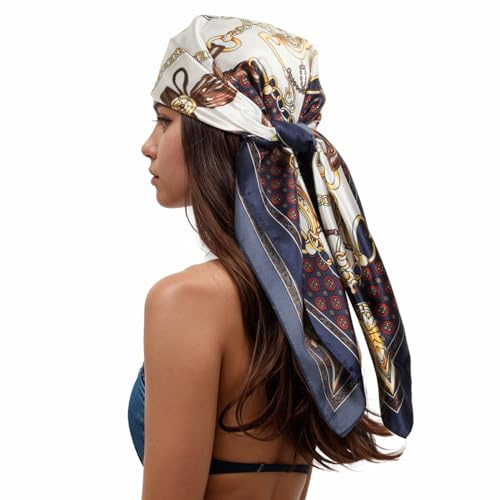 RIIQIICHY Head Scarf for Women Like Silk Scarf Hair Scarf Printed Square Scarf Bandanas for Women 35 Inches