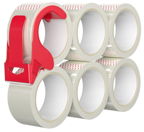 WinGluge 6 Rouleaux de Ruban Adhésif d'emballage Transparent Demenagement avec Dérouleur, Rouleau de Ruban pour Emballage des Colis et des Boite en Carton Utilisation au Bureau (50mm x 66m)