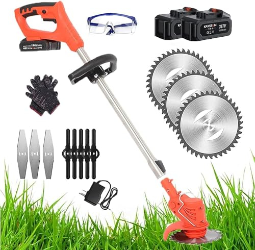DEMCAY Cortacésped Cortasetos Cortasetos Cortacésped Cortacésped inalámbrico Potente y Ligero Cortasetos for jardín Telescópico con batería con 3 Tipos de Cuchillas de Repuesto