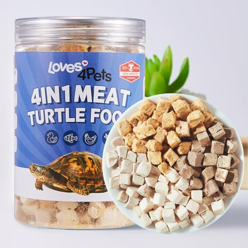 Loves4Pets Freeze-Dried Turtle Food – 4 in 1 Chicken, Duck, Salmon, Beef – Treats for Aquatic, Box & Baby Species, Cats & Dogs – Real Human-Grade Meat