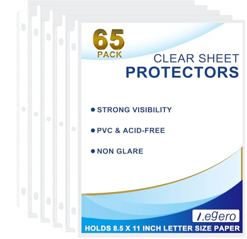 65 Pack Clear Sheet Protectors, 8.5 x 11 inch Page Protectors