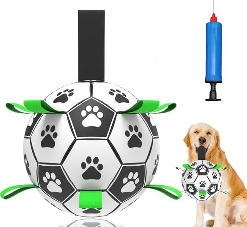 MOAZIFI Hundeball, Hundespielzeug Unzerstörbar Ball Für Hunde, Hundefußball Mit Griff, Fußball Für Hunde, Hundebälle Mit Pumpe Für Große Hunde, Wasserspielzeug Hunde, Mehrzweckspielzeug