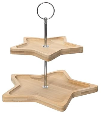 Kaemingk 2-stöckige Etagere Sternform 25x23,5cm Bambus Servierständer lebensmittelecht mit Griff - Weihnachtsetagere für Kekse Plätzchen Snacks - Dessertständer Tischdeko - Plätzchenteller Weihnachten