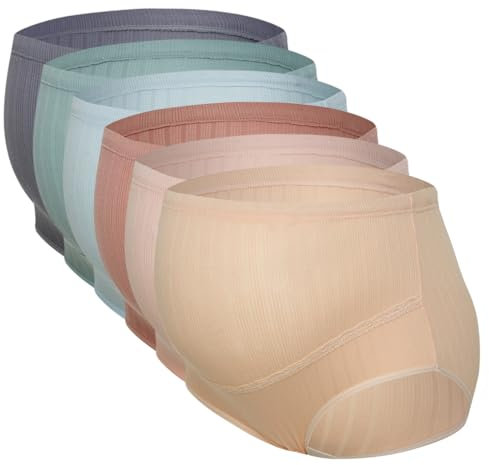 AOOPOO Schwangerschaft Slip Unterwäsche Baumwolle Umstandsslip Hohe Taillen Unterhose für Schwangere Frauen Bauch Unterstützung Einstellbare Höschen Schlüpfer Panty 6er Pack - S-XL