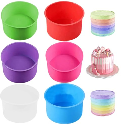LGWJHCY 6 stampi in silicone per torte rotondi, in silicone, per torte e torte (rosa/viola/verde/bianco/rosso/blu)