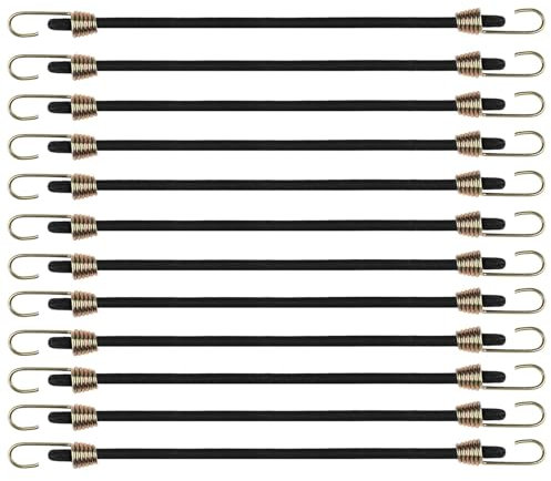 12 PCS Tendeurs Elastique avec Crochets, Tendeur Elastique 25 cm Petite Corde Ajustable avec Attache Mini Sandow Bache en Cordon de Bagage Sangle de Tension Universel pour Camping Tente Fixation
