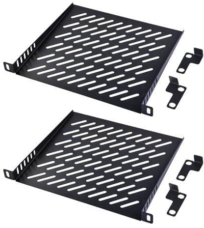 GeeekPi DeskPi RackMate-tillbehör 10 tum 0,5U rackhylla, 0,5U Server Rack Shelf Vented Rack Mount Cantilever Tray för 10 tums nätverksutrustningsställ och skåp och DeskPi RackMate T1/T0 (2 st)
