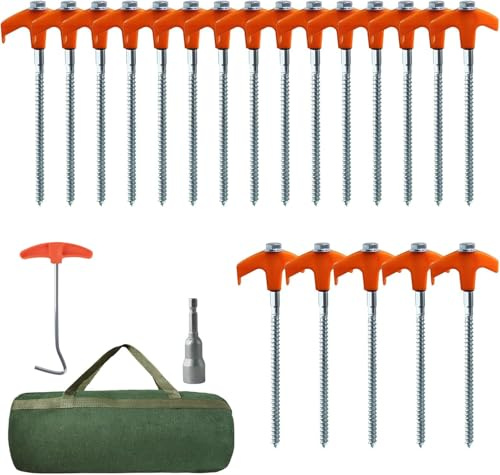 20 Pcs 8inch Heavy Duty Tent Pegs, Hard Ground Pegs, Camping Pegs, Metal metal tent pegs with Storage Case and Bolt Head Adaptor for Camping (Yellow)