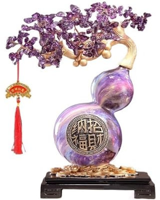zhangrui1888 Crystal Tree Home Fortune Tree Ornament, Amethyst with Gourd Living Room Entryway Wine Cooler Crafts Bonsai Tree