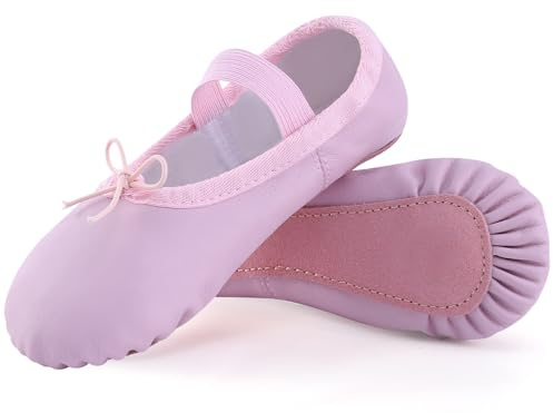 ZDQ Ballet Shoes for Girls Leather Full Sole Dance Shoes Women Flats Ballet Slippers for Toddler Kids Adults