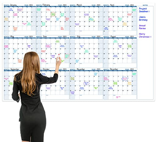 Grande agenda annuale da parete, senza data, 12 mesi, extra large, cancellabile a secco, calendario per casa, ufficio, aula, blu