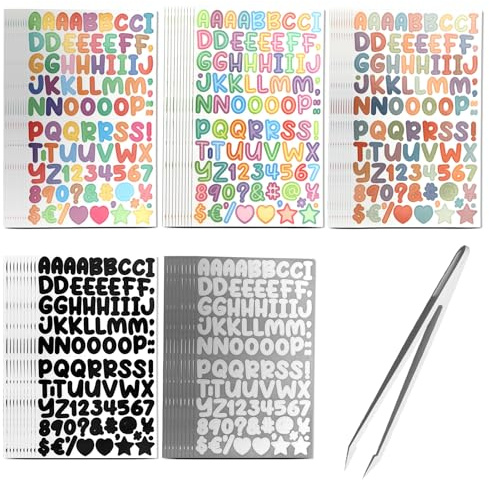 50 Hojas Pegatinas Letras Autoadhesivas, 4500 Pcs Pegatinas Letras Adhesivas de Vinilo Peg atinas de Le tras y Números con 1 Tweezers para Decoración Manualidades y Álbumes de Recortes (5 Estilos)