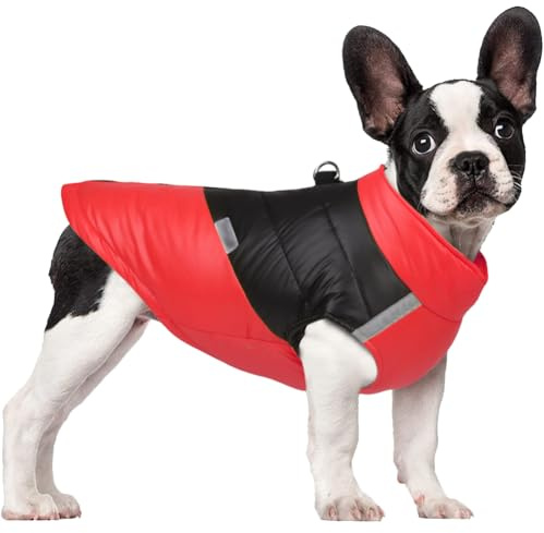 Dog Winter Coat Waterproof Cold Weather Warm Puffer Jacket for Small Medium Large Dogs Cozy Puppy Vest with Reflective D-ring Zip Up Pet Outdoor Clothes,Red,M