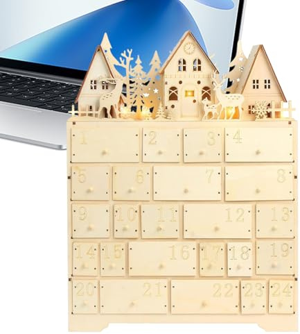 Calendario dell'Avvento ricaricabile, decorazione per le feste in legno, con 24 cassetti, organizzatore per feste sostenibile, incantevole tesoro invernale riutilizzabile per insegnanti, donne, uomini