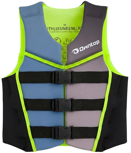 Owntop Schwimmweste für Jugendliche Kinder, Verstellbare Auftriebsweste mit Dreifach-Sicherheitsgurten, Leichte Schwimmhilfe für Kajak, Schwimmen, Angeln, Schnorchelweste (Gelb,M)