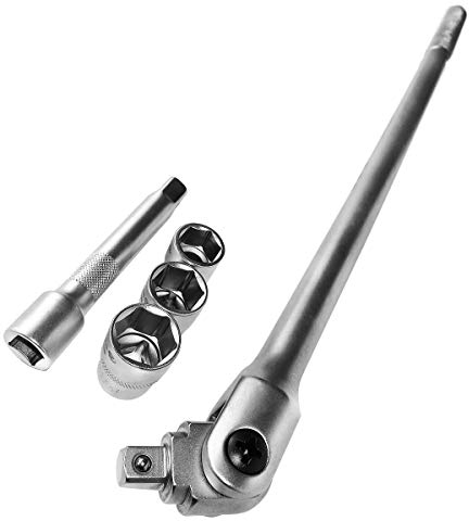 S&R Gelenkgriff SET 1/2 600 mm, Ø 16 mm, Steckgriff Verlängerung 125 mm und Einsätze Nüsse 17mm, 19mm, 21mm, Kraft-Steck-Drehgriff Schiebegriff
