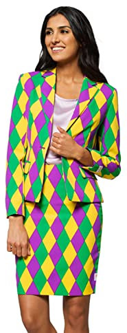 OppoSuits Karnevalskostüme für Damen – mit Jacke, Hose und Krawatte, Harlequeen, 42