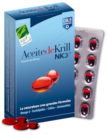 Aceite de Krill Antártico NKO 1000mg - Omega 3 EPA + DHA - 40 Perlas - Con Fosfolípidos, Colina y Astaxantina - 3 Veces Más Biodisponibilidad que Aceite de Pescado - Extracción en Frío - 100% Natural