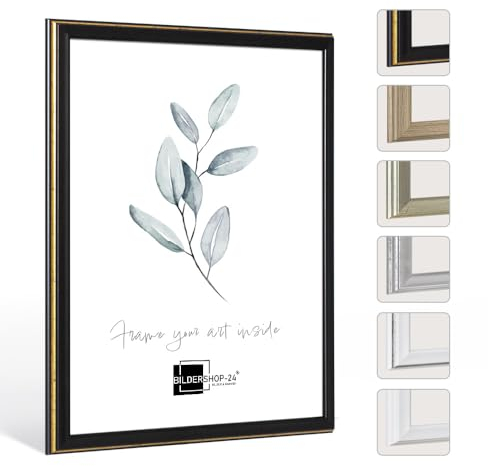 Bildershop-24 Bilderrahmen Barockrahmen Kalypso 59,4 X 84 cm (DIN A1) Schwarz Goldglanz Antik Farbe und Größe wählbar