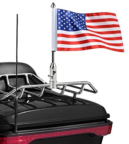 Motorcycle Flag Pole Fold Down 90° and American Premium Double Sided USA Flag Flagpole Holder Bracket Fit for 1/2'' Round Tubular Luggage Racks For Harley Touring Spring Honda Goldwing etc.