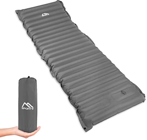 MSPORTS Camping Isomatte Premium, Schlafmatte Ultraleichte Isomatte für Outdoor mit Fußpresse Pumpe Feuchtigkeitsbeständig für Wandern Backpacking Camping Strand (Silber-Grau)