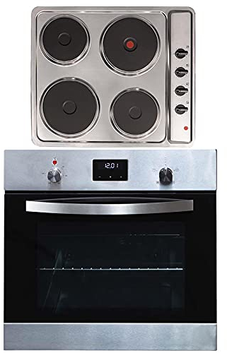 SIA SO114SS 60cm Stainless Steel Digital Electric Single Fan Oven & PHP601SS 4 Zone Solid Plate Hob