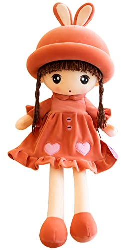 Uposao Kuschelpuppe Weiche Stoffpuppe, 50CM Mädchen Plüschpuppe Gefüllte Puppen mit Kleidung Haaren Niedliches Märchen Prinzessin Stofftier Fee Spielzeug Weihnachten Geschenk Für Baby Kinder,Rot