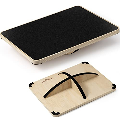 INFIDEZ 360 Degree Rotation Anti-slip Wooden Balance Board, Advanced Wobble Board for Balance and Core Training, Balancing Board for Under Desk, Stability and Portable Balance Board - Black