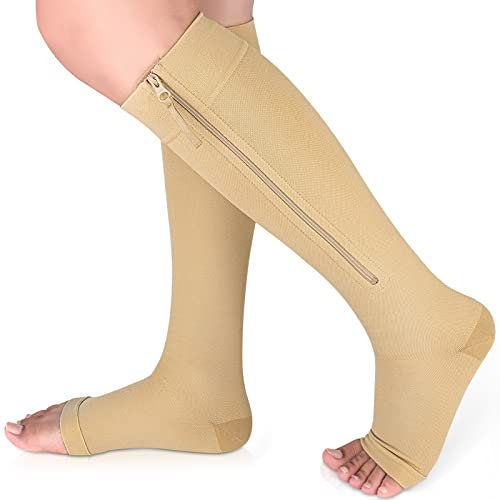 Ailaka Bas De Contention Homme Femme, Classe 1 Medicale Soutien Graduel Bas De Compression, 15-20mmhg Chaussettes de Compression Avec éclair Indiqué pour Voyages Jambes Enflées Course Vols
