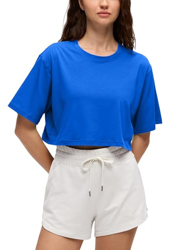CRZ YOGA Pima bomull höghalsad kort t-shirt | Träning, naturligt mjuka, lös passform, kortärmade toppar för kvinnor