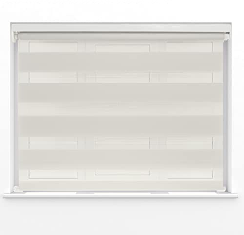 Natural Dual Layer Zebra Day & Night Roller Blinds Light Filtering Material with Metal Brackets & Fittings 180cm Width x 160cm Length