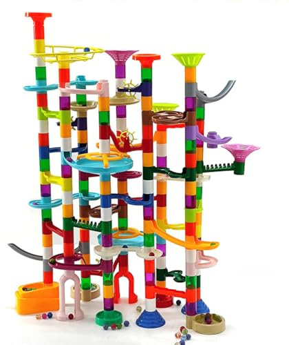Marble Run - 200Pcs Maze Game Construction Building Toy, Race Track Set with 30pcs Glow in Dark Plastic Marbles STEAM Building Toys Gift for Kids (Marble run-200)