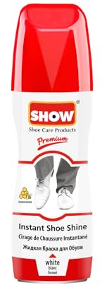 SHOW White Instant Leather Shoe Shine Liquid for Shoe Boots Bags- Unisex 75ml Bottle with Sponge for Instant Leather Colour Nourish and Condition - Leather Care Products