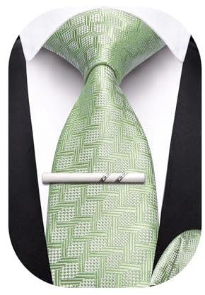 Barry.Wang Kinder-Krawatte mit Einstecktuch, Clip-Set, Seide, Jugend-Krawatte für Alter 8–14 Jahre, Uniformen, Schule, Grüner Salbei, Einheitsgröße