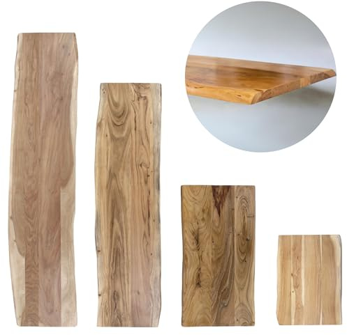 trelevo Holzplatte 120x40 cm, Akazienholz massiv 26mm, Tischplatte naturfarben, Baumkantenplatte für Sitzbank, Waschtisch und Beistelltisch