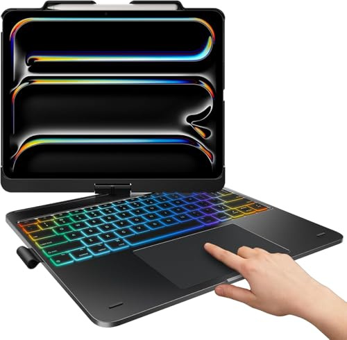 typecase Touch Case with Keyboard for iPad Pro 13(M5/M4, 2025/2024), iPad Air 13(M4/M3/M2, 2026/2025/2024) & iPad Pro 12.9, Trackpad, 360° Rotatable, 11-Colors Backlit, Space Black