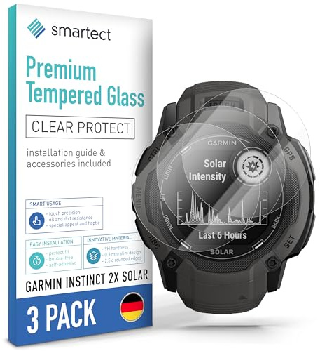 smartect [3 Stycken, Clear] Skärmskydd kompatibel med Garmin Instinct 2X Solar, HD Screen Protector i Härdat Glas 9H, Bubbelfri Installation, Anti-Fingeravtryck