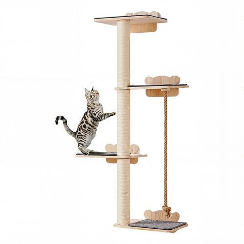 VEVOR Katzenbaum 125 cm, 4-stöckiger Katzenregalbaum, Katzenwandmöbel-Set mit 4 Sprungbrettern, Katzenkratzturm bis zu 18 kg, Wandkratzbaum aus Kiefernholz zum Schlafen, Spielen und Klettern