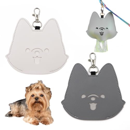 EIH1 2 Stück Hundekotbeutel-Spender und Halter - Tragbarer Kotbeutel für Haustiere, Passt an Jede Hundeleine für Gassi Laufen (Weiß und Grau)