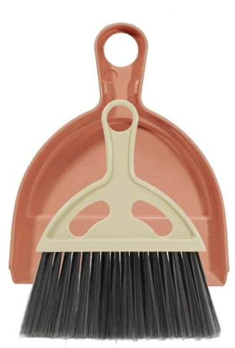 Axinost Schaufel und Besen Set, Kehrblech und Handfeger Besen mit Kehrschaufel mit Bambusgriff, Kehrgarnitur für Haushalt(Pink)