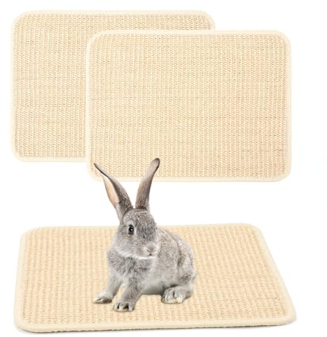 FHTONGE 2 Pcs Sisal Rabbit Scratching Mats for Cage Bedding, Bunny Scratch Pads Rabbit Mats with Non-Slip Base, Rabbits Chew Toys Grass Mats for Claws Teeth Grinding Biting Sleeping Nesting Cooling
