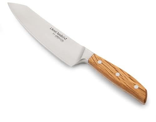 Arcos by Chef José Andrés | Cuchillo Rocking Santoku de 19 cm Forjado para Precisión Culinaria Profesional | Hoja de Acero Inoxidable NITRUM con Borde de Seda | Mango Ergonómico de Madera de Encina