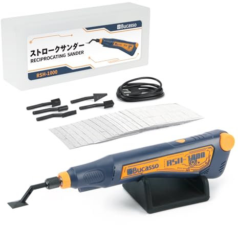 Bucasso Ponceuse à mouvement alternatif, vitesse variable et recharge USB avec éclairage LED, avec 6 têtes de ponçage, idéale pour le ponçage, le polissage, la finition et les travaux de bricolage